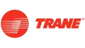 A red and white logo of trane.